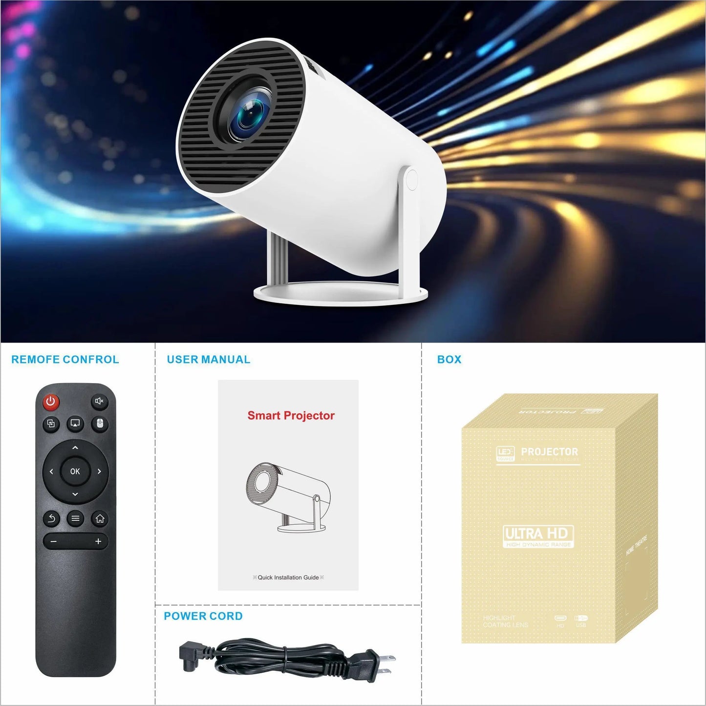 【Dealsforyou】 Portable Projector, 2.4/5G Wifi Smart Projector, 360° 4K HD LED , BT 5.2, 200 Inch Screen,Built-In Speaker, Home Video Projector,For Valentine’S Day Gift
