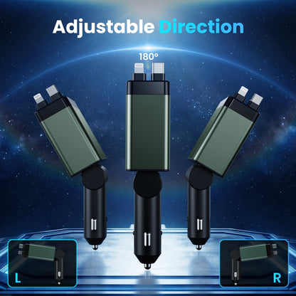 Ultimate 4-in-1 Retractable Car Charger Adapter - 150W Fast Charging with Adjustable Angle and Voltage Display in Vibrant Green