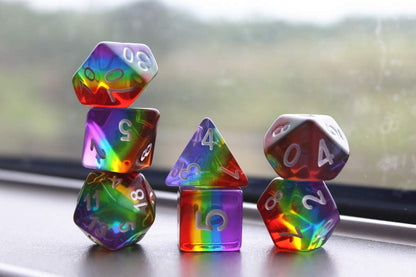 Premium Polyhedral RPG Rainbow Dice Set for Dungeons and Dragons, Magic: The Gathering, Pathfinder, and Tabletop Games with Storage Pouch