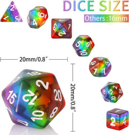 Premium Polyhedral RPG Rainbow Dice Set for Dungeons and Dragons, Magic: The Gathering, Pathfinder, and Tabletop Games with Storage Pouch