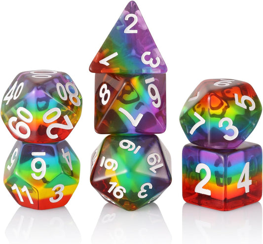 Premium Polyhedral RPG Rainbow Dice Set for Dungeons and Dragons, Magic: The Gathering, Pathfinder, and Tabletop Games with Storage Pouch