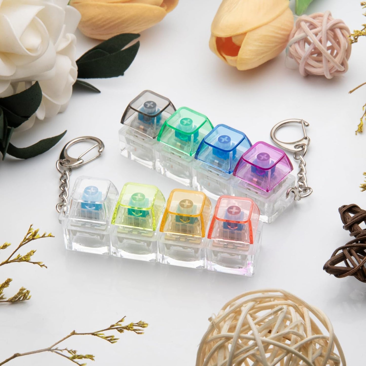 2 PCS Keyboard Fidget Toy, Keyboard Fidget Keychain 4-In-1 Keyboard Decompression Button Finger Clicker Toys, Keychain Button Stress Relief Fidget Gifts to Relief Stress (Transparent)