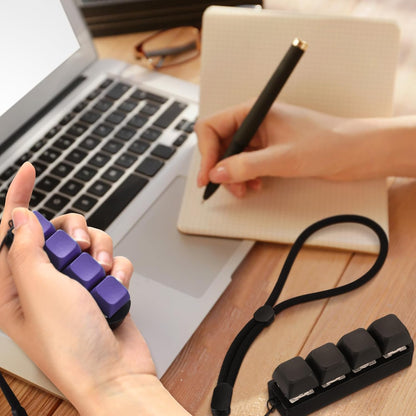 Set of 2 Keyboard Fidget Toys - Four-Button Clicker Keychain for Stress Relief and Focus Enhancement (Black, Purple)
