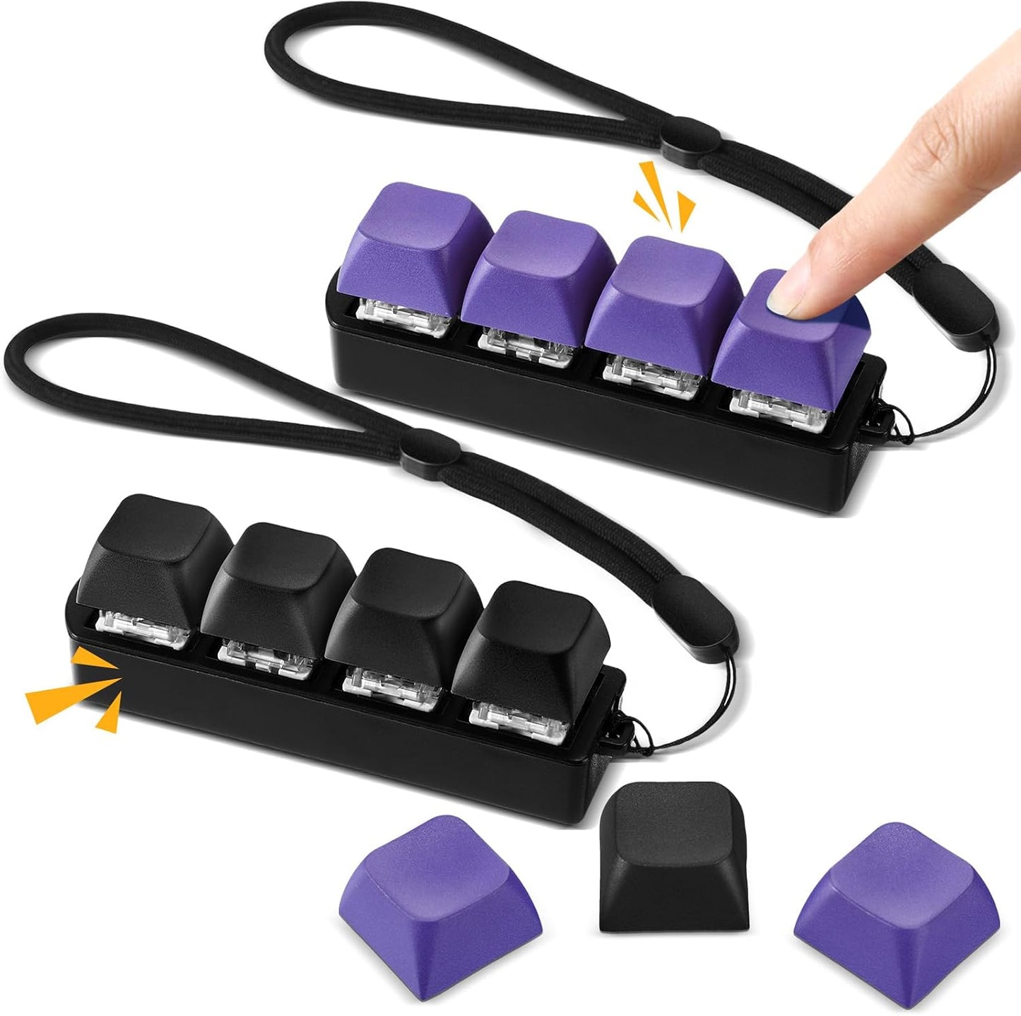 Set of 2 Keyboard Fidget Toys - Four-Button Clicker Keychain for Stress Relief and Focus Enhancement (Black, Purple)
