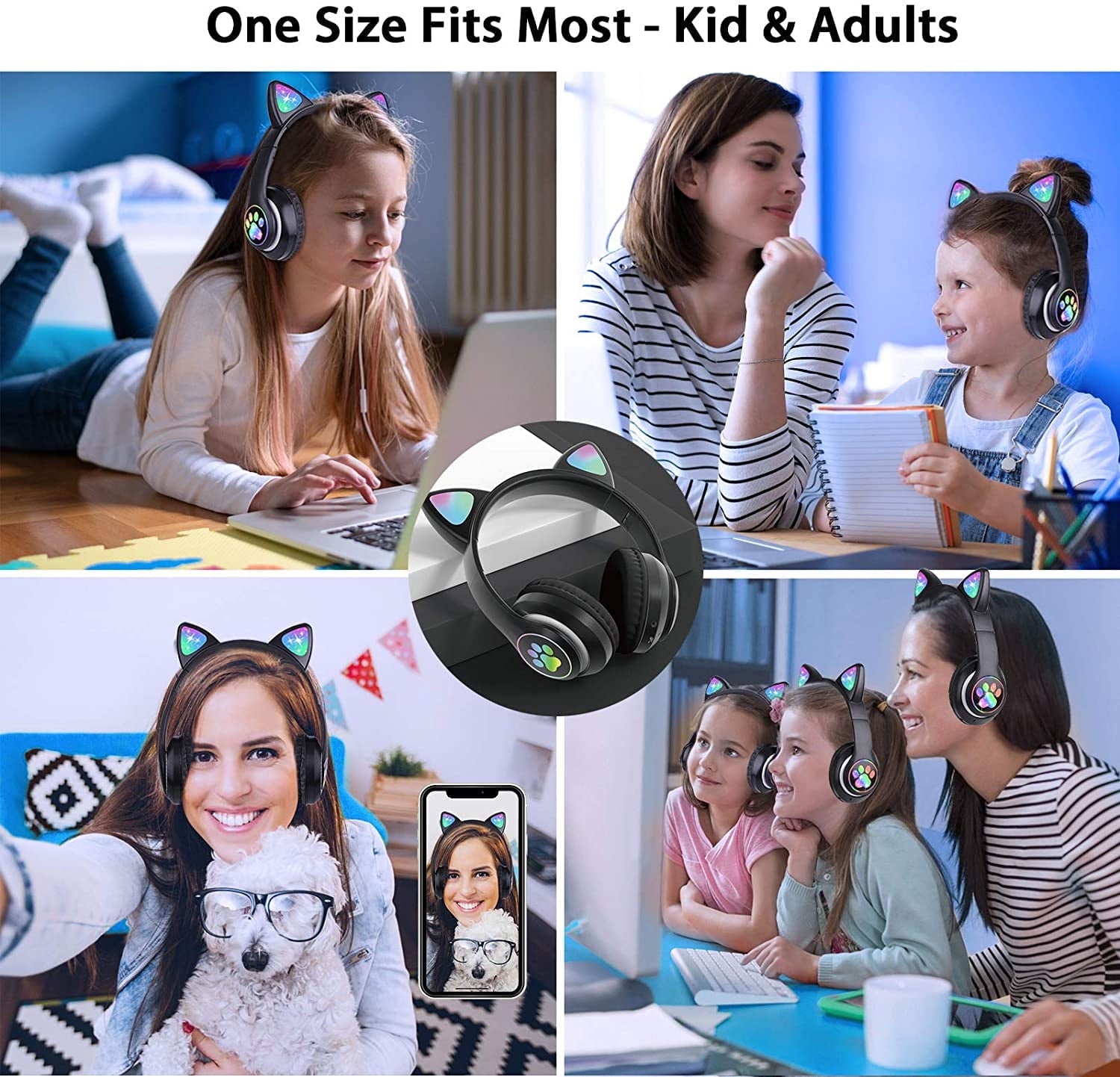 Fun and Stylish Cat Ear Wireless Headphones with LED Lights - Perfect for Kids and Teens!