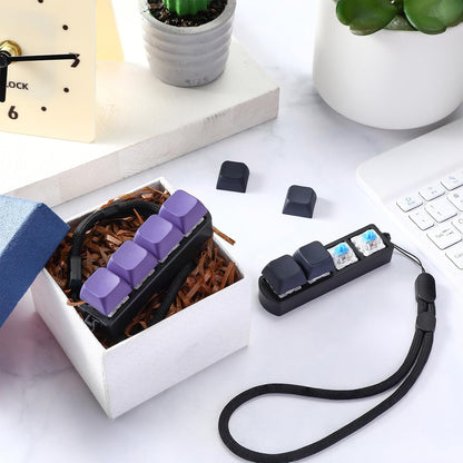 Set of 2 Keyboard Fidget Toys - Four-Button Clicker Keychain for Stress Relief and Focus Enhancement (Black, Purple)