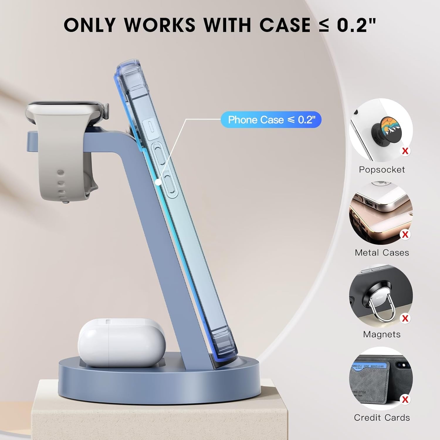 Ultimate 3-in-1 Wireless Charging Station for iPhone, Apple Watch & AirPods - Fast Charging Dock in Blue