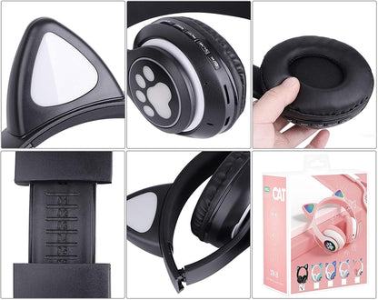 Fun and Stylish Cat Ear Wireless Headphones with LED Lights - Perfect for Kids and Teens!