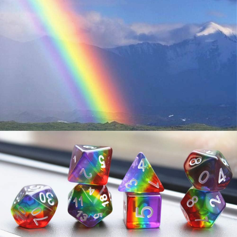 Premium Polyhedral RPG Rainbow Dice Set for Dungeons and Dragons, Magic: The Gathering, Pathfinder, and Tabletop Games with Storage Pouch