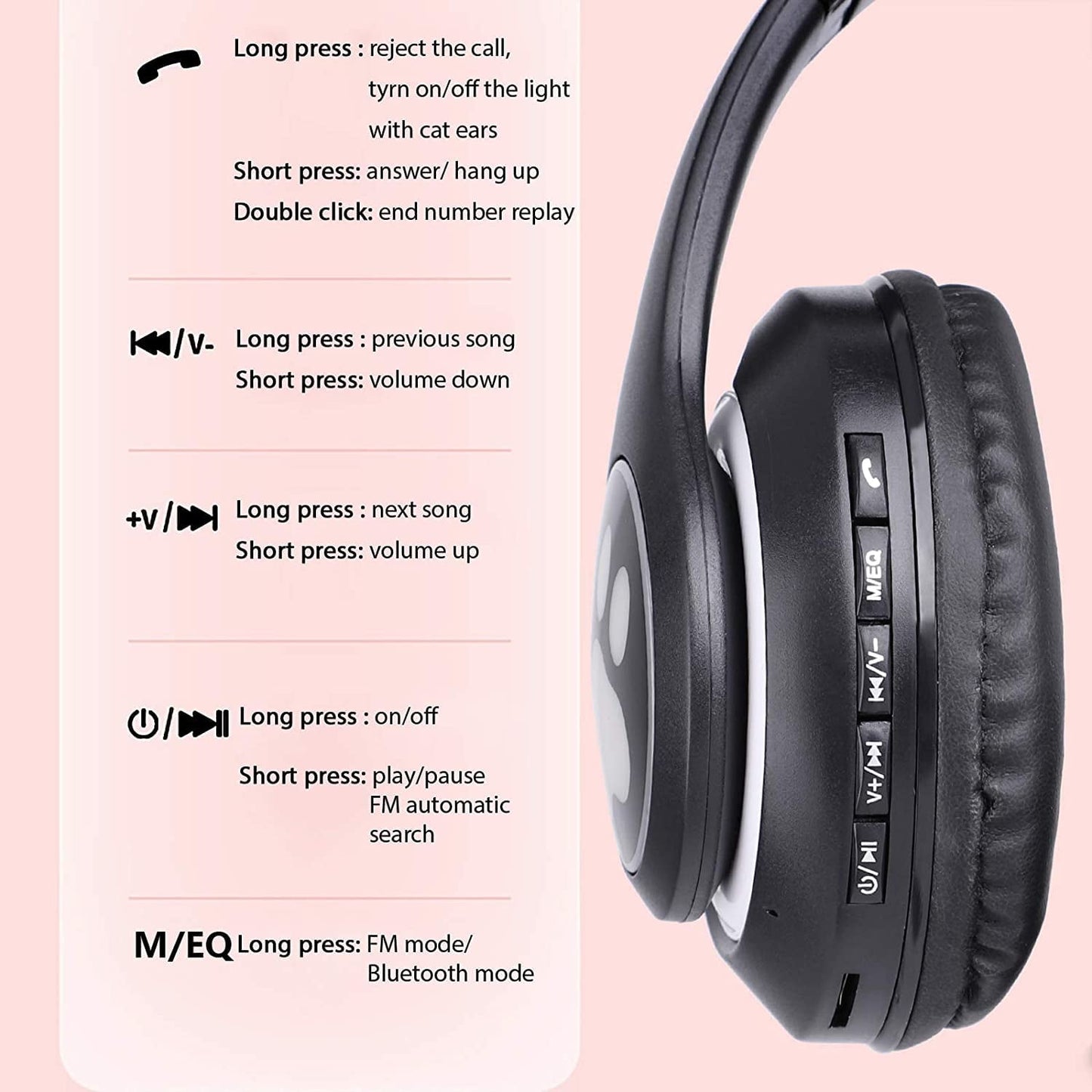 Fun and Stylish Cat Ear Wireless Headphones with LED Lights - Perfect for Kids and Teens!