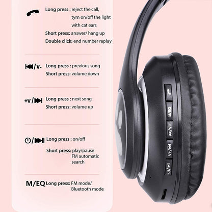 Fun and Stylish Cat Ear Wireless Headphones with LED Lights - Perfect for Kids and Teens!