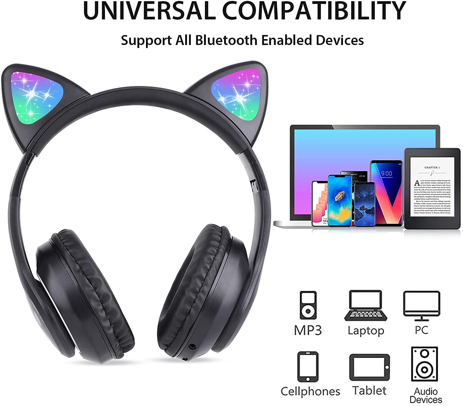Fun and Stylish Cat Ear Wireless Headphones with LED Lights - Perfect for Kids and Teens!